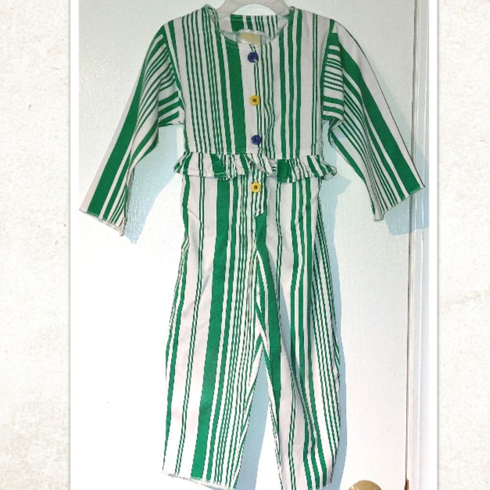 Vtg Toddler Green and White Pinstripe Romper size 2